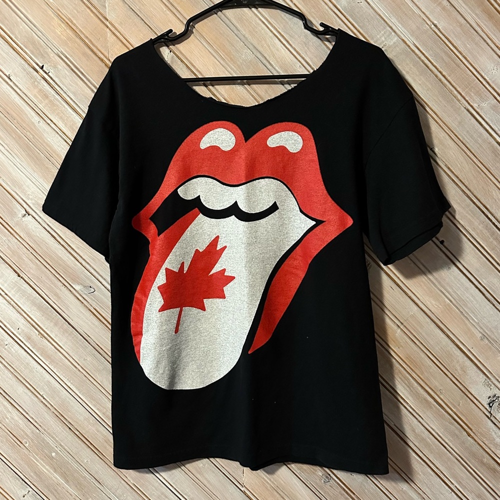 The Rolling Stones Canada Black & Red Graphic Tee Cut Out Scoop Neck